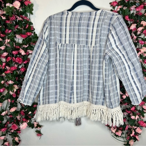 Knox Rose Boho Fringe 3/4 Sleeve Cardigan Size XL Blue Orange Eccentric Womens - Picture 6 of 9